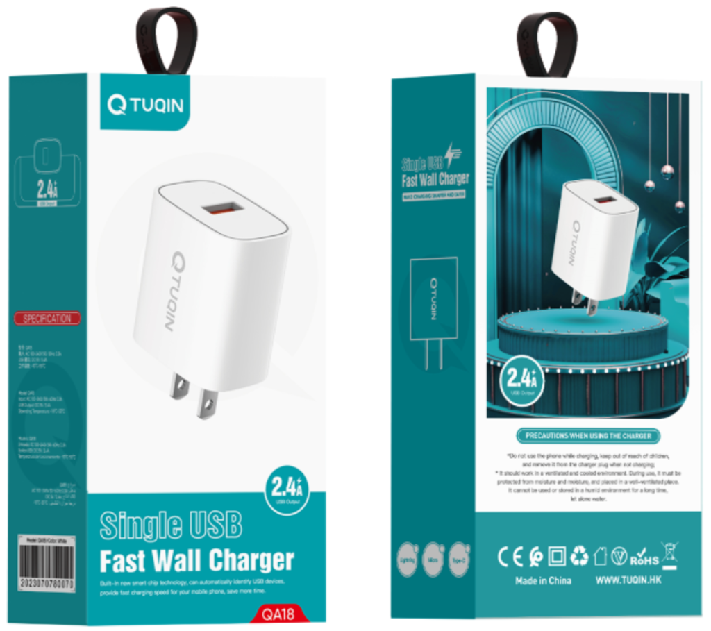 3.0A Fast iPhone Charger | White | Tuqin QA18 - USB To C Cable