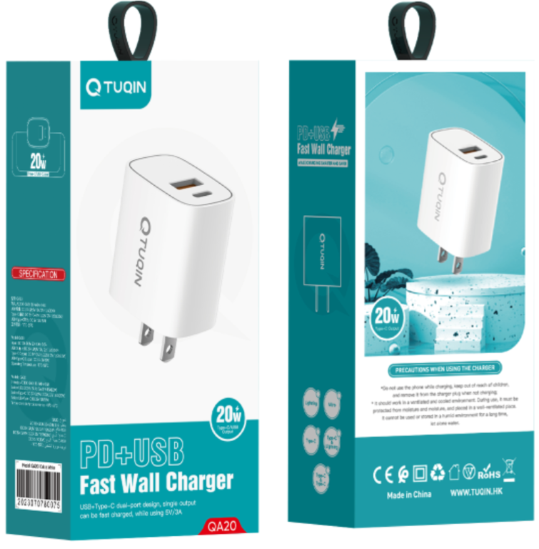 Wall Charger White 0.5a | Tuqin Qa20 | With Type-C To C Cable | 20w